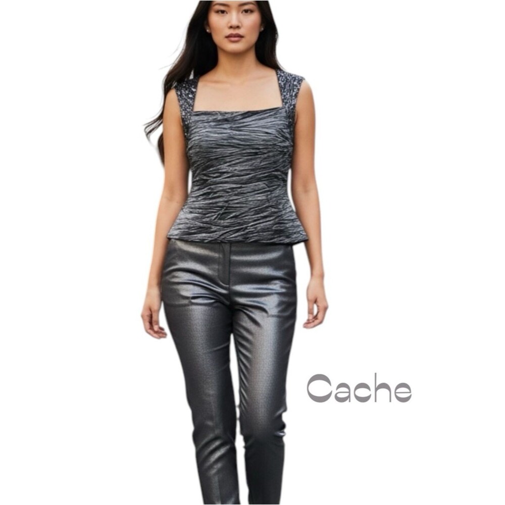 Cachet Metallic Silver Ruched Rhinestone Formal Evening Top NWT Size 8 Glam